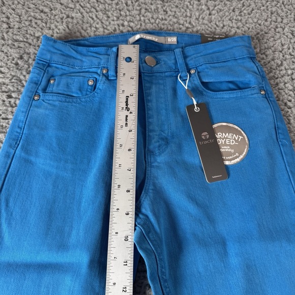 TRACTR MONA Bright Dive Blue High‎ Rise Stretch Cut Off Crop Jeans Sz 0/25 NWT - Picture 6 of 11